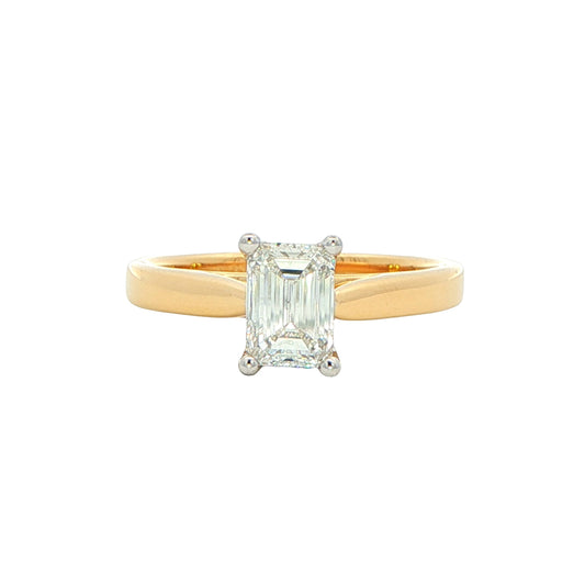 Yellow Gold Emerald cut diamond solitaire ring - 0.90cts Gardiner Brothers