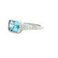 Octagonal shaped Aquamarine Ring with diamond set shoulders Gardiner Brothers