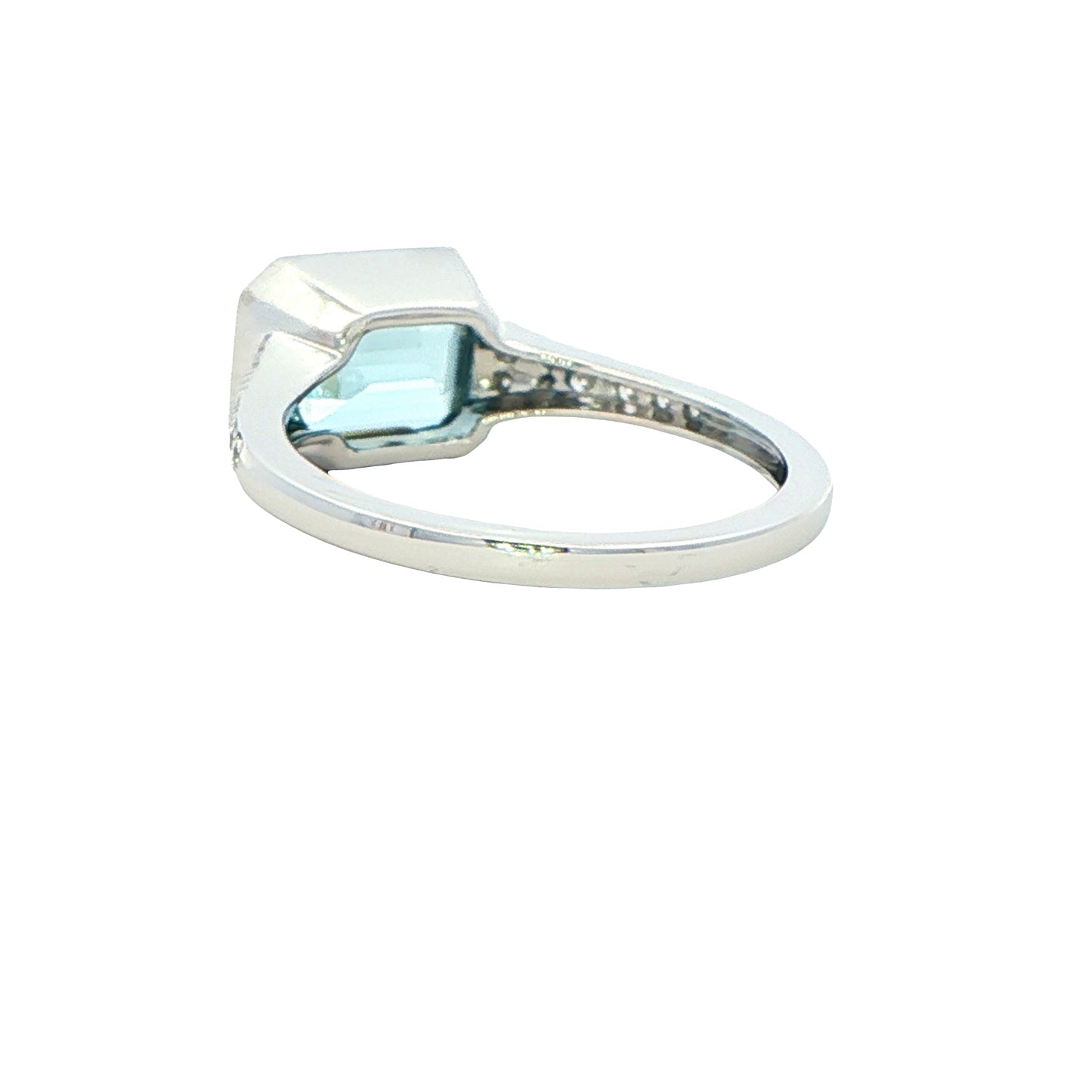 Octagonal shaped Aquamarine Ring with diamond set shoulders Gardiner Brothers