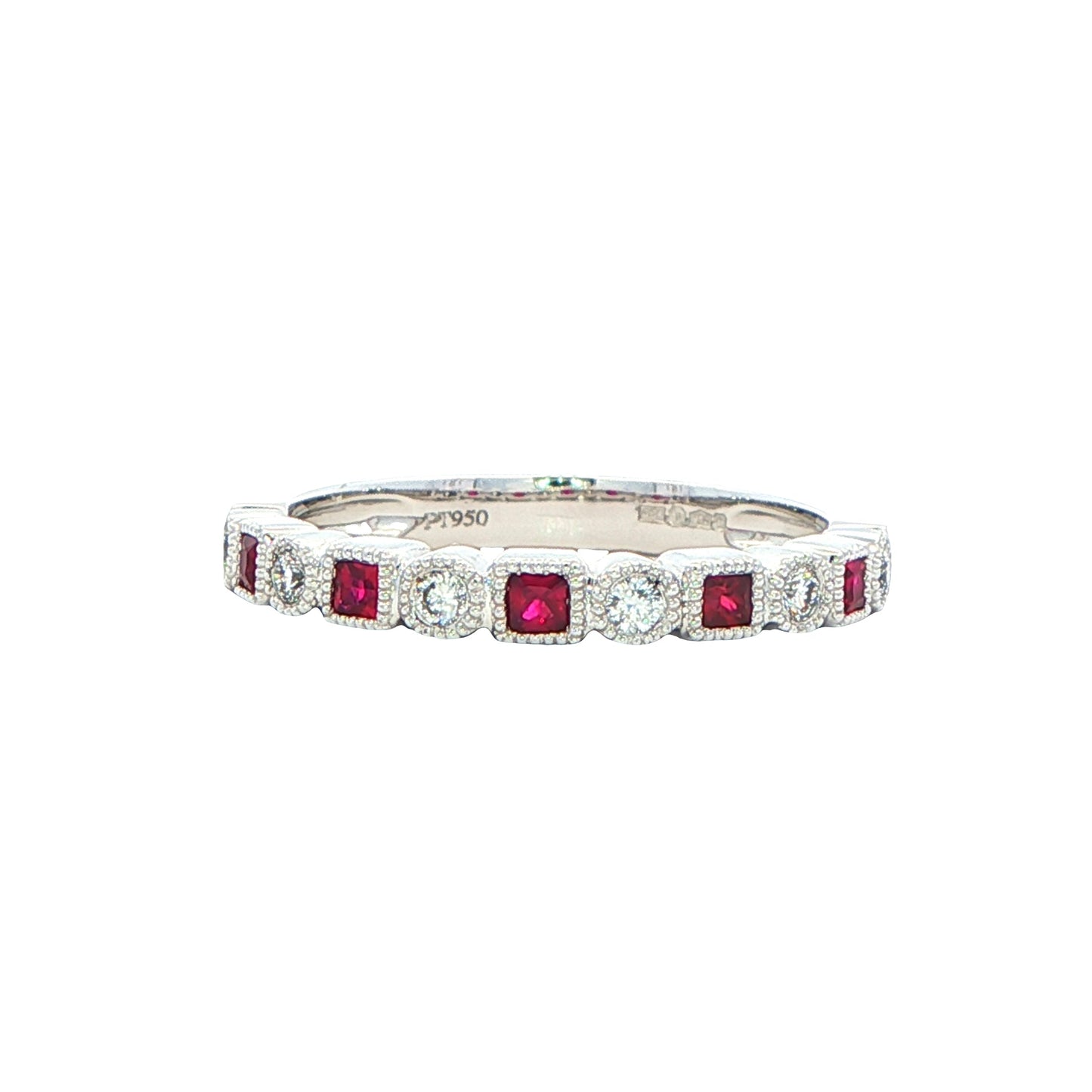Square Ruby and Diamond Vintage Style Eternity Ring Gardiner Brothers