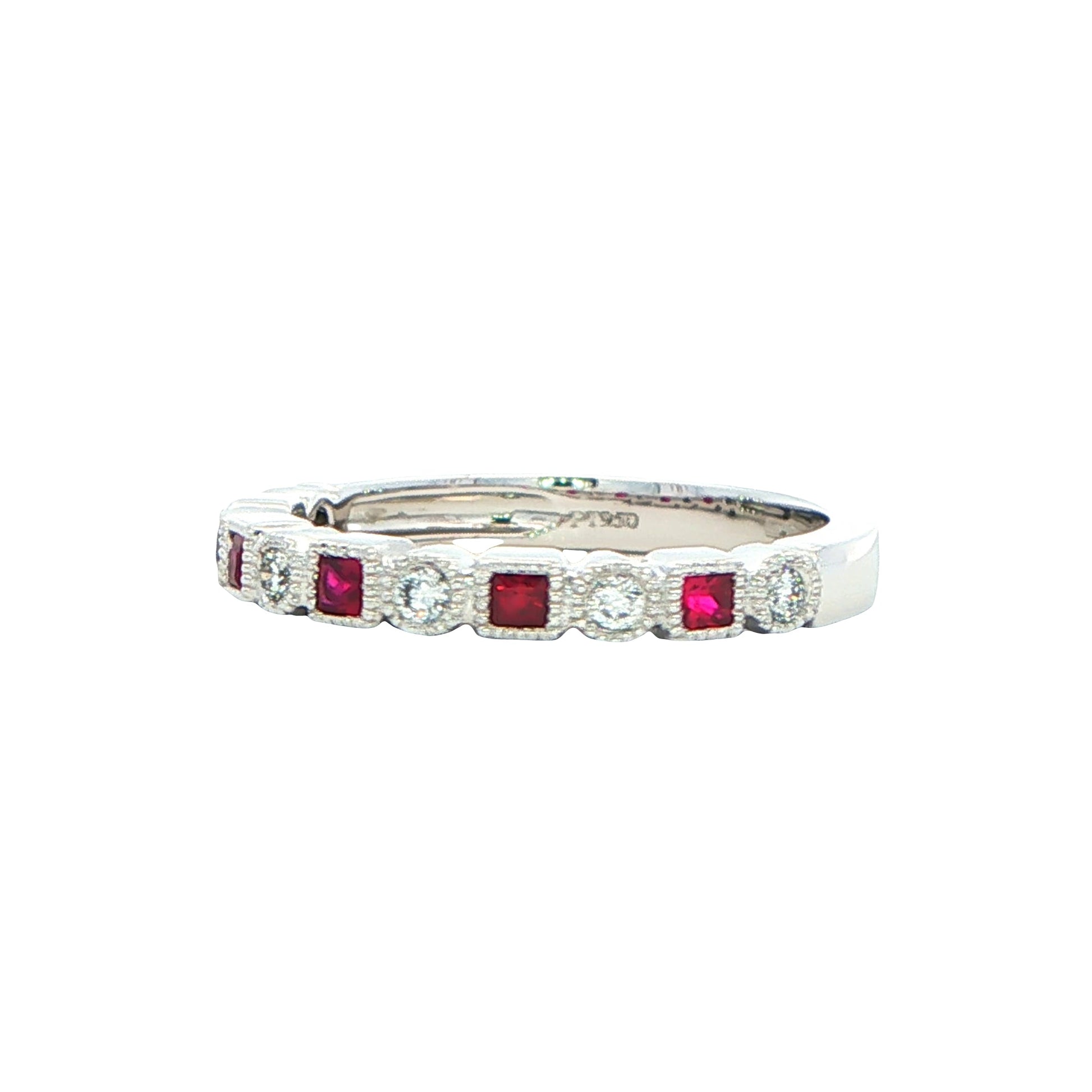 Square Ruby and Diamond Vintage Style Eternity Ring Gardiner Brothers