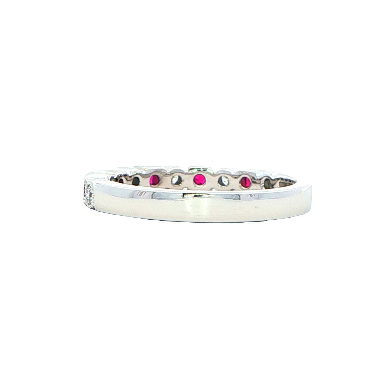Square Ruby and round brilliant cut diamond eternity style ring Gardiner Brothers