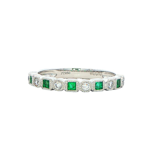 Square Emerald and Diamond Vintage Style Eternity Ring Gardiner Brothers