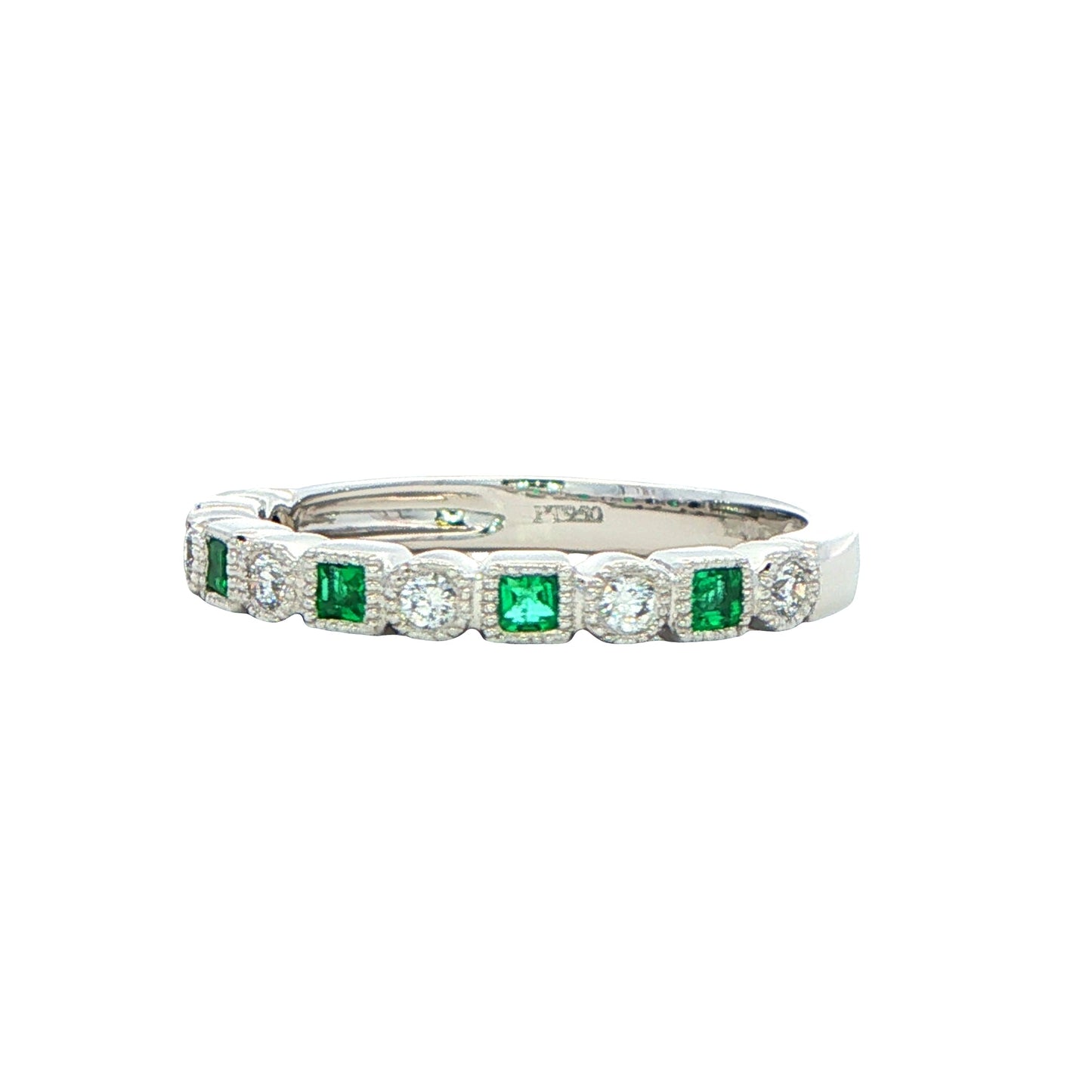 Square Emerald and Diamond Vintage Style Eternity Ring Gardiner Brothers
