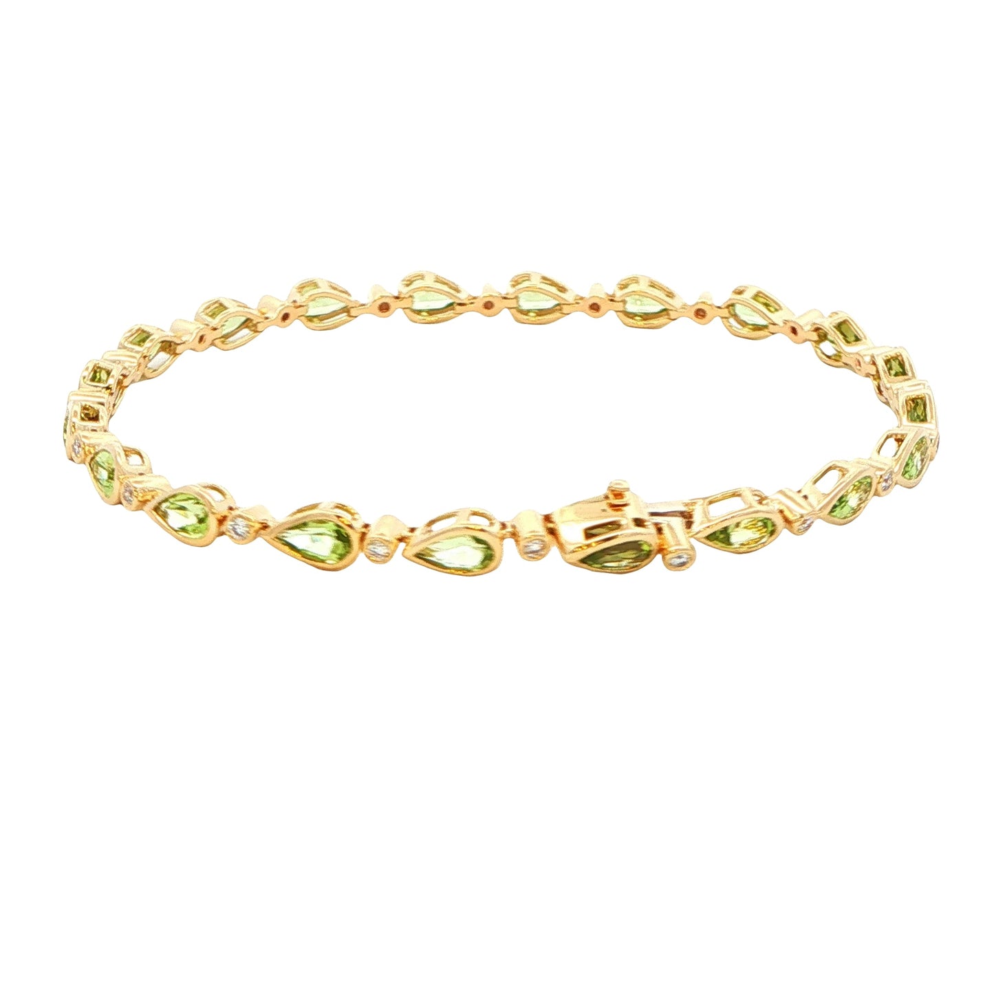Pear Shaped Peridot and round brilliant cut diamond bracelet Gardiner Brothers
