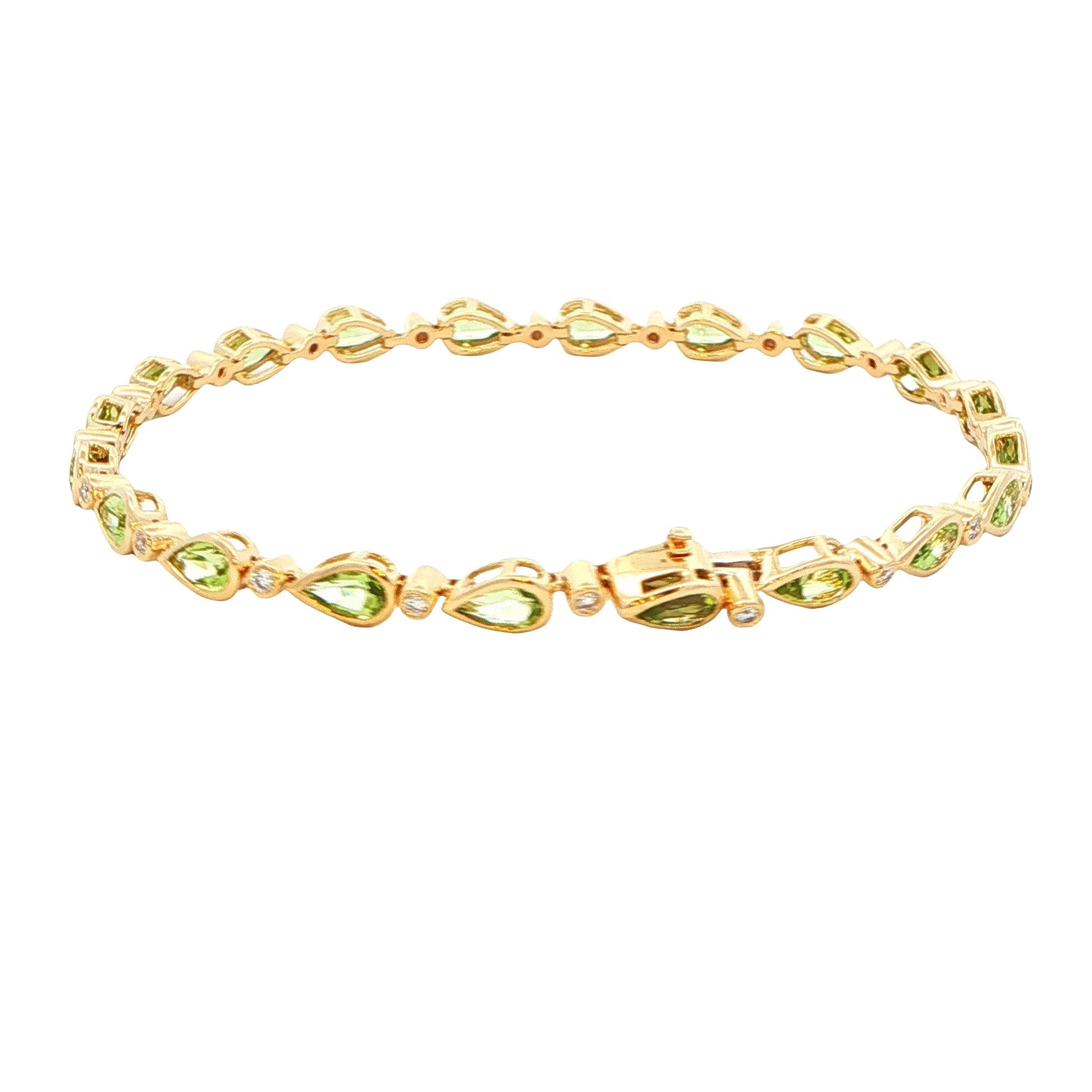 Pear Shaped Peridot and round brilliant cut diamond bracelet Gardiner Brothers