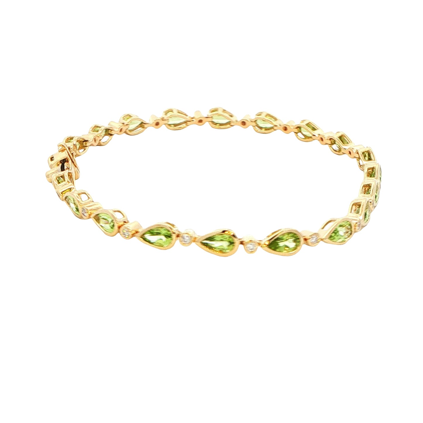 Pear Shaped Peridot and round brilliant cut diamond bracelet Gardiner Brothers