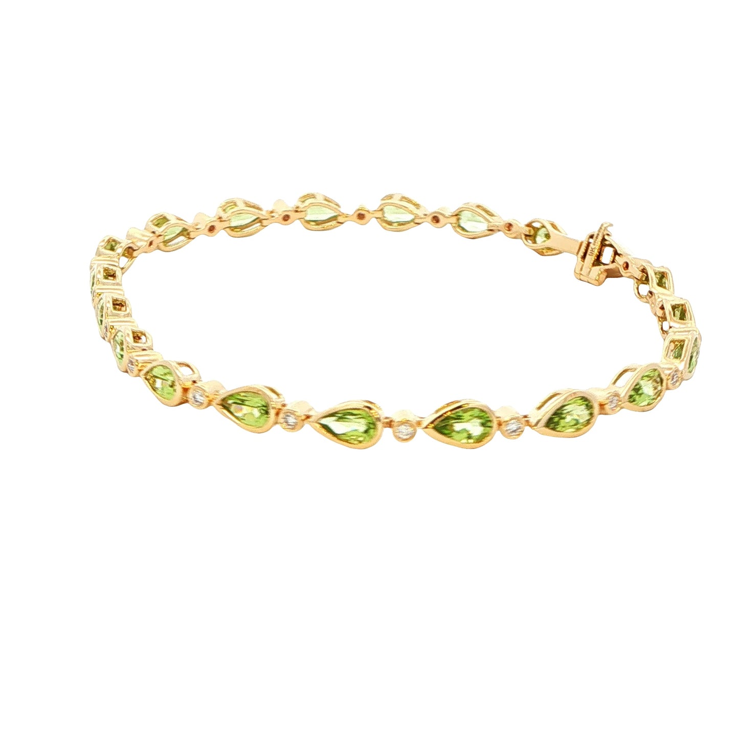 Pear Shaped Peridot and round brilliant cut diamond bracelet Gardiner Brothers