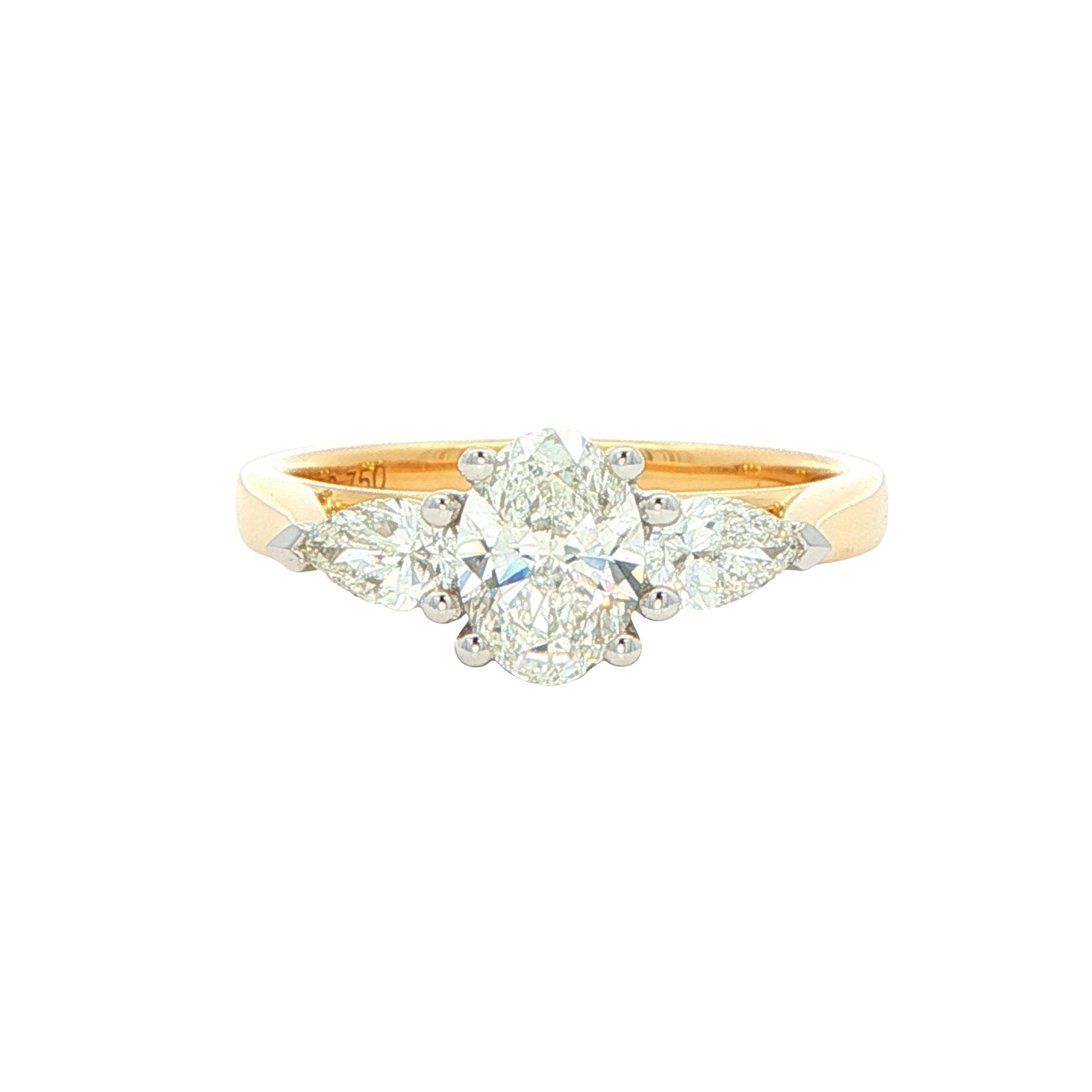 Yellow Gold Oval and pear shaped diamond 3 stone ring - 1.09cts Gardiner Brothers