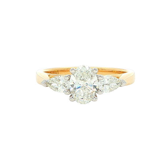 Yellow Gold Oval and pear shaped diamond 3 stone ring - 1.09cts Gardiner Brothers