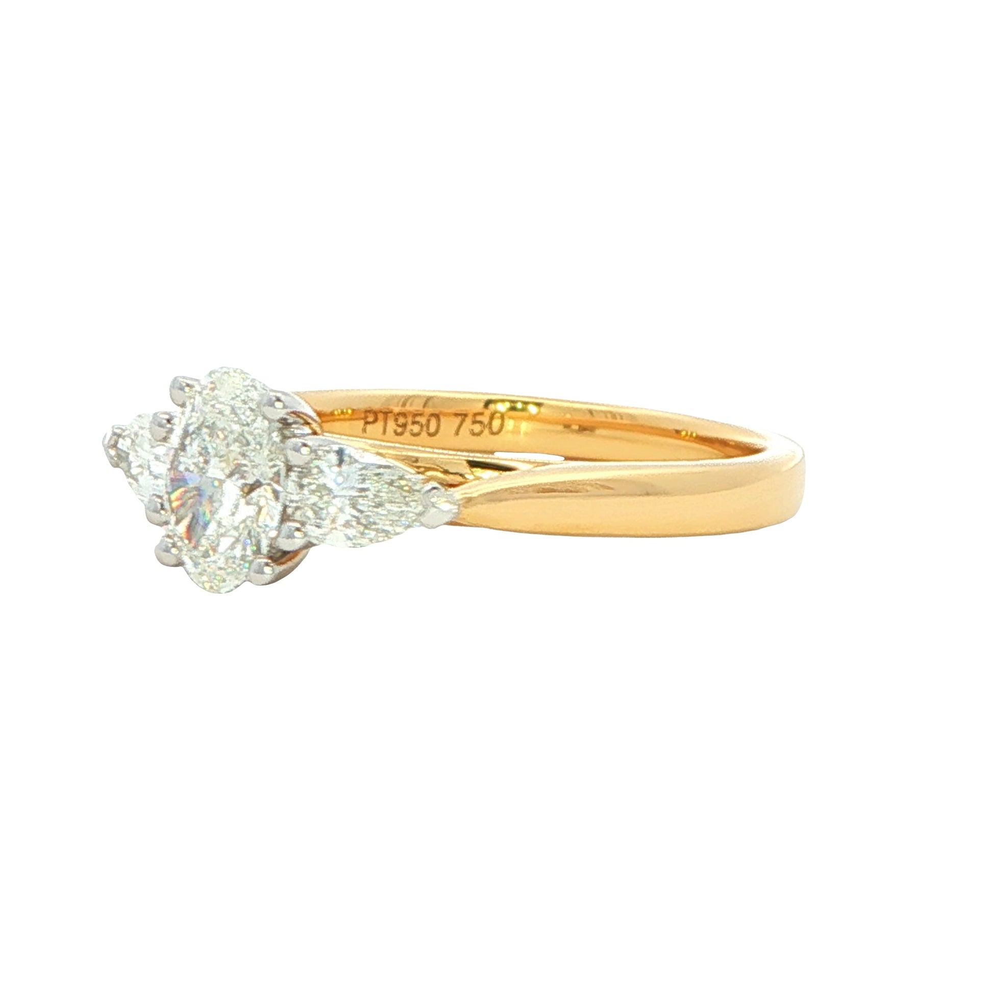 Yellow Gold Oval and pear shaped diamond 3 stone ring - 1.09cts Gardiner Brothers