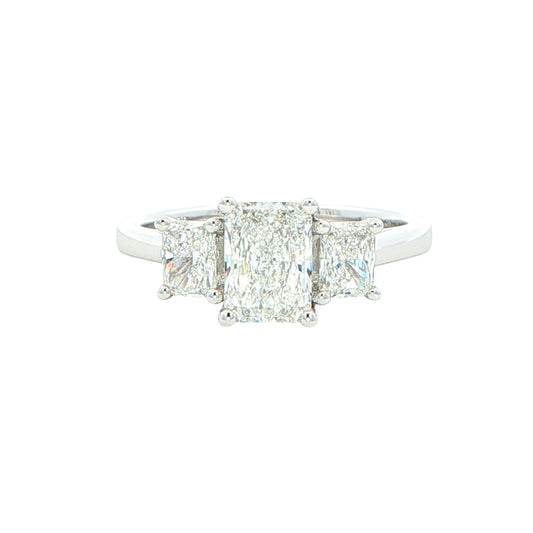 Platinum Radiant cut diamond 3 stone ring - 1.65cts Gardiner Brothers