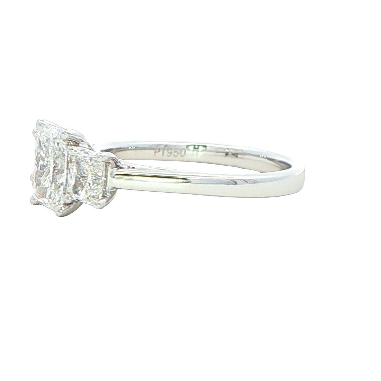 Platinum Radiant cut diamond 3 stone ring - 1.65cts Gardiner Brothers
