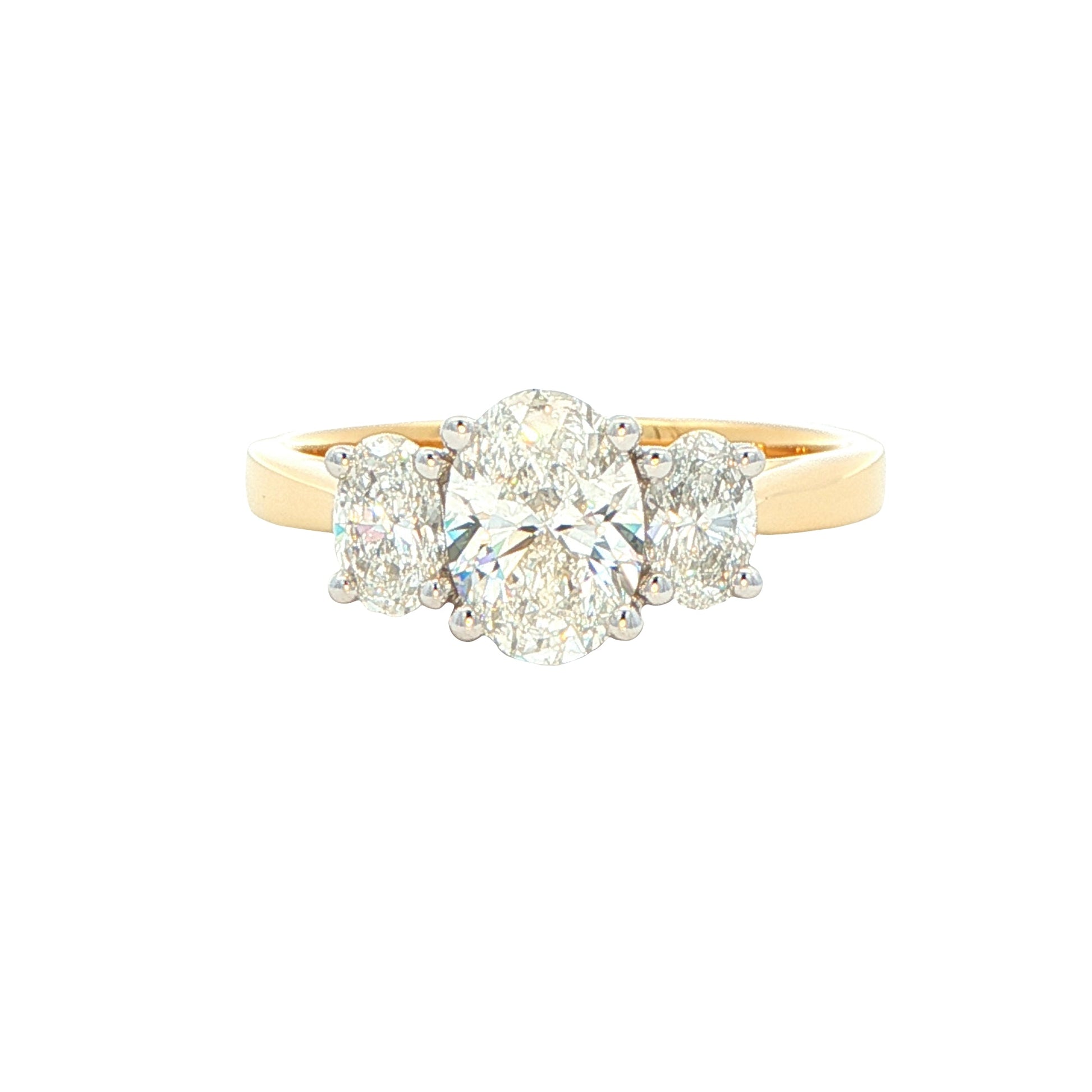 Yellow Gold Oval shaped diamond 3 stone ring - 1.43cts Gardiner Brothers
