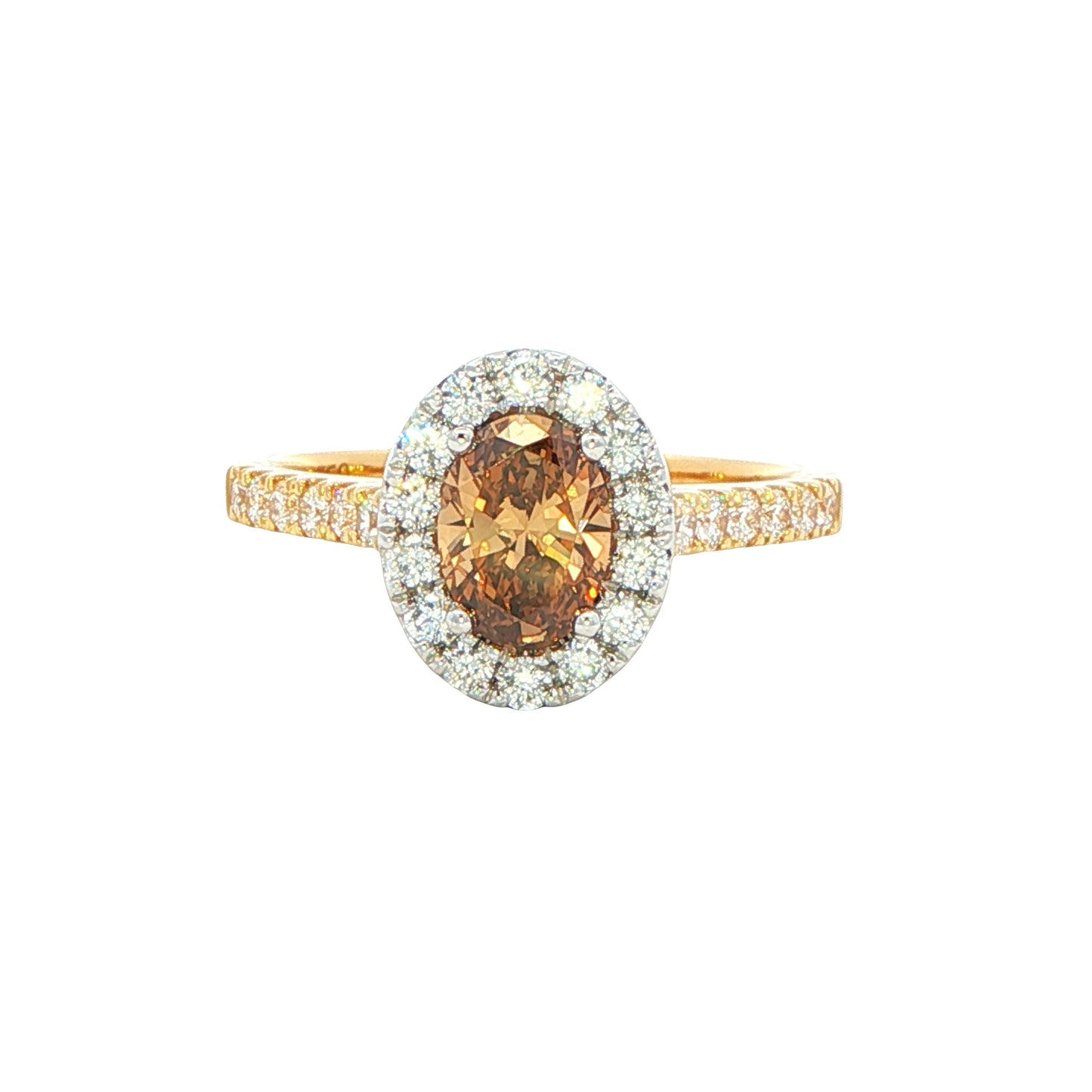 Yellow Gold Oval shaped Cognac diamond halo cluster style ring - 1.20cts Gardiner Brothers