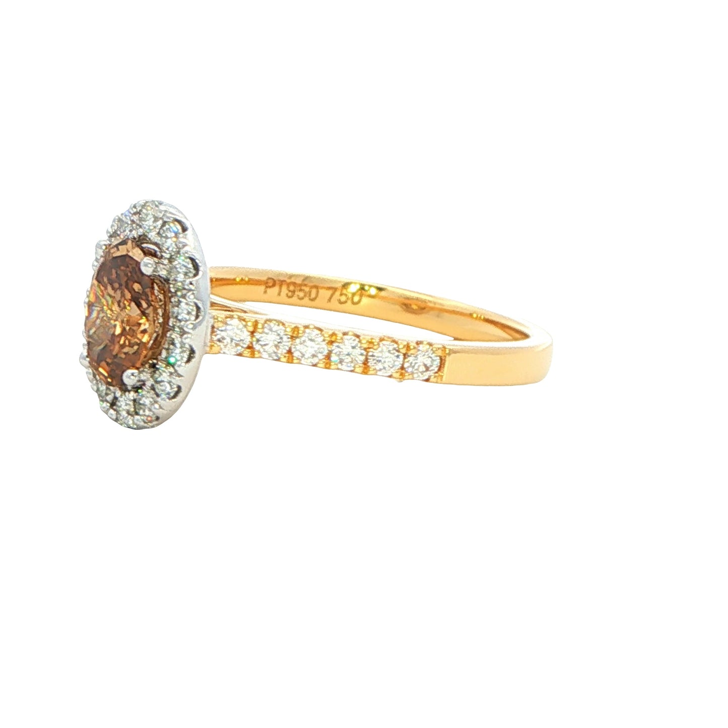 Yellow Gold Oval shaped Cognac diamond halo cluster style ring - 1.20cts Gardiner Brothers