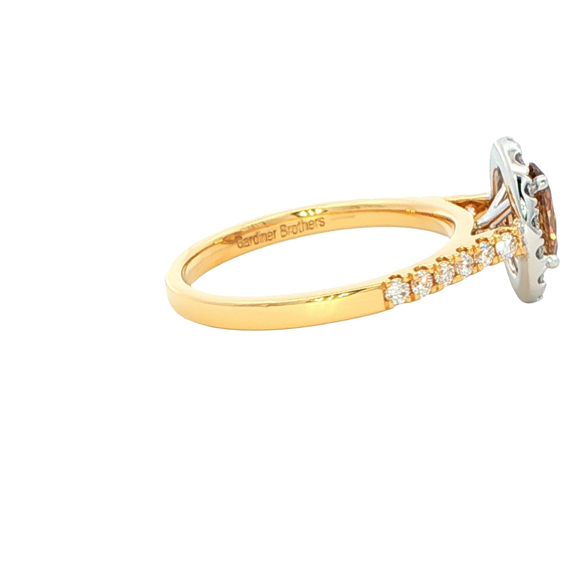 Yellow Gold Oval shaped Cognac diamond halo cluster style ring - 1.20cts Gardiner Brothers