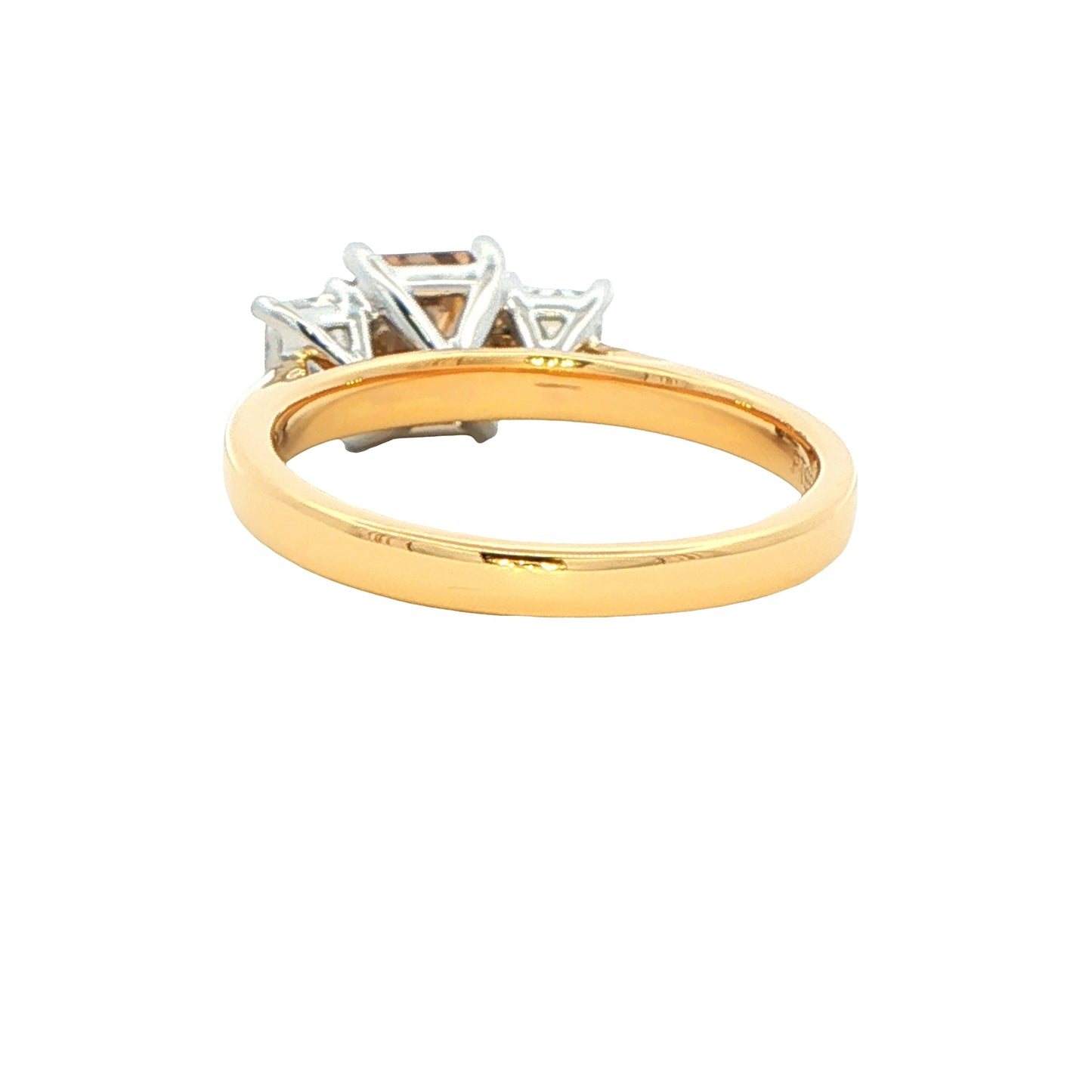 Yellow Gold Radiant cut Cognac diamond 3 stone ring - 1.60cts Gardiner Brothers