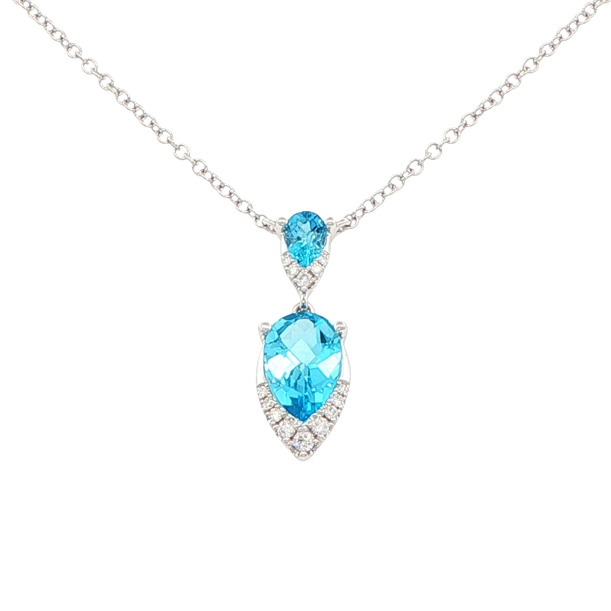 Pear Shaped Topaz and round brilliant cut diamond drop pendant Gardiner Brothers