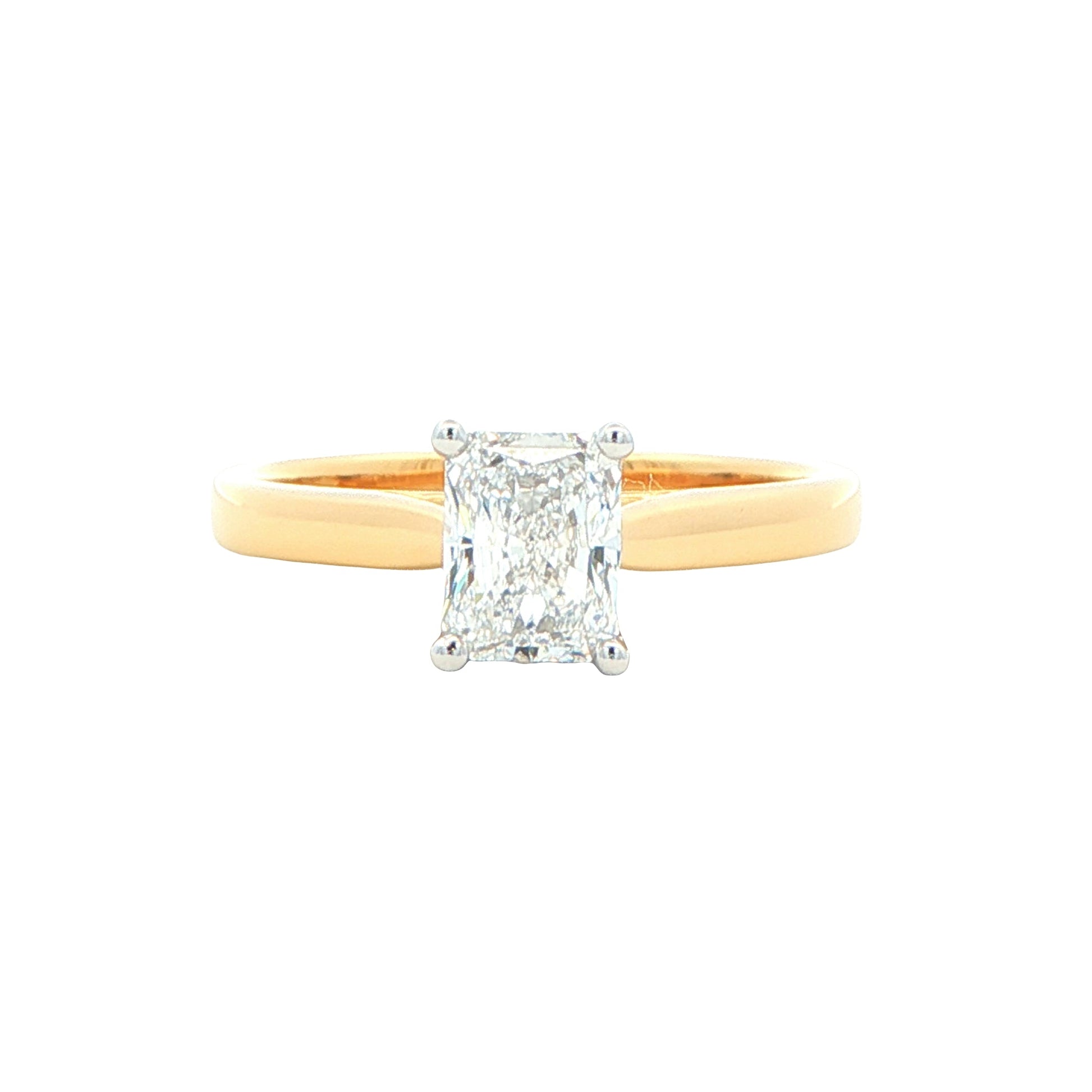 Yellow gold radiant cut diamond solitaire ring - 0.90cts Gardiner Brothers