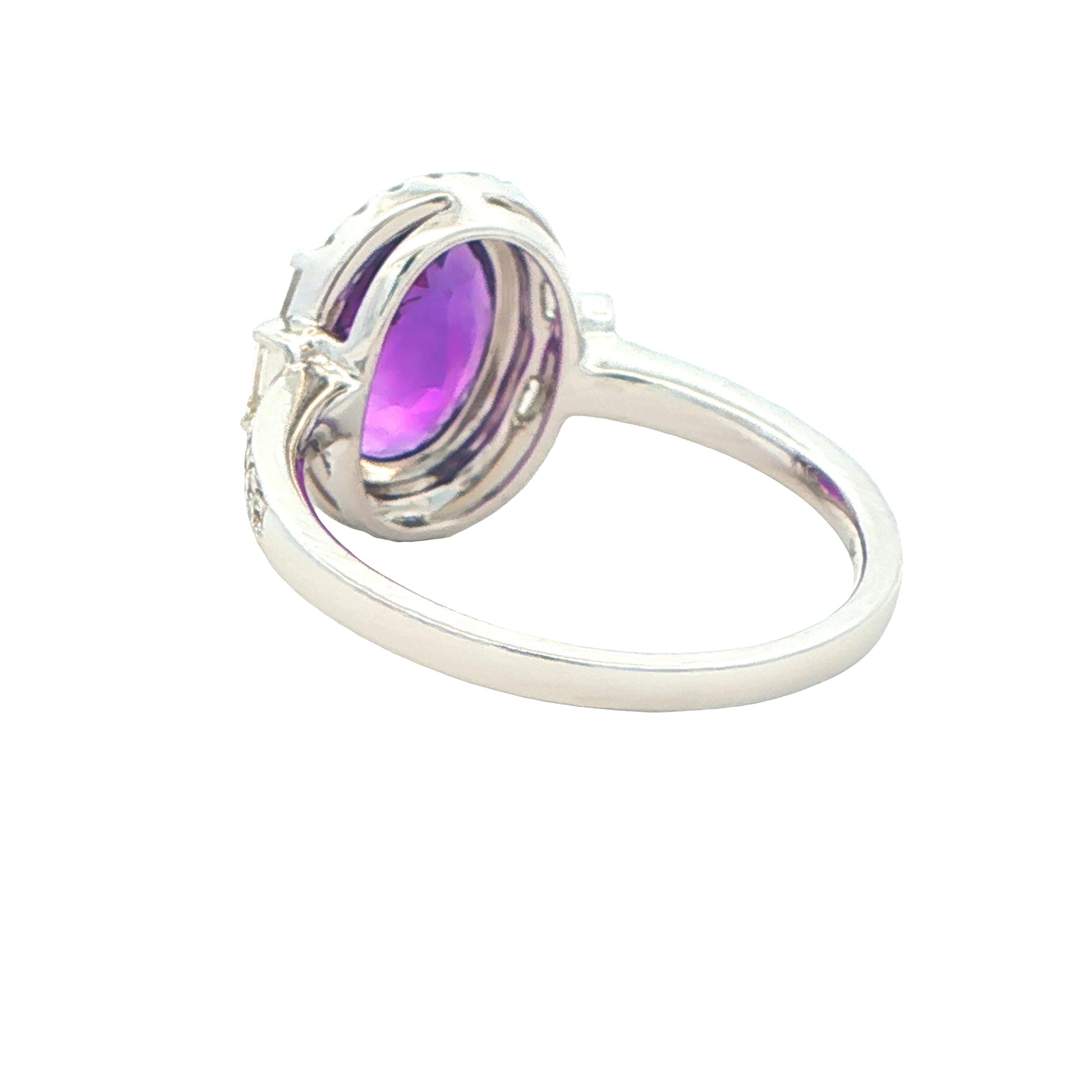 Oval Amethyst and Round Brilliant and Baguette Cut Diamond Cluster Ring Gardiner Brothers