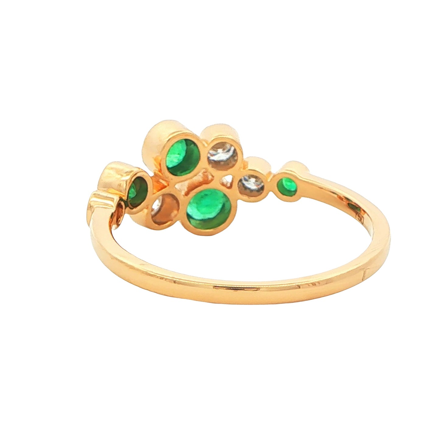 Round Emerald and round brilliant cut diamond bubble style ring Gardiner Brothers