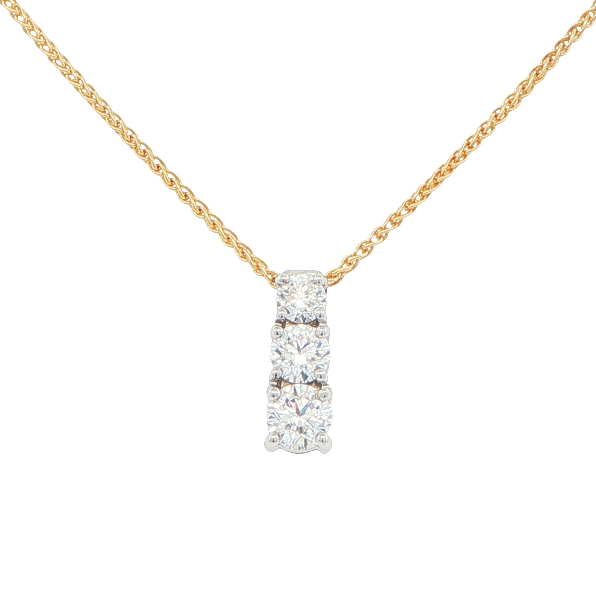 Round Brilliant Cut Diamond 3 Stone Drop Pendant - 0.94cts Gardiner Brothers