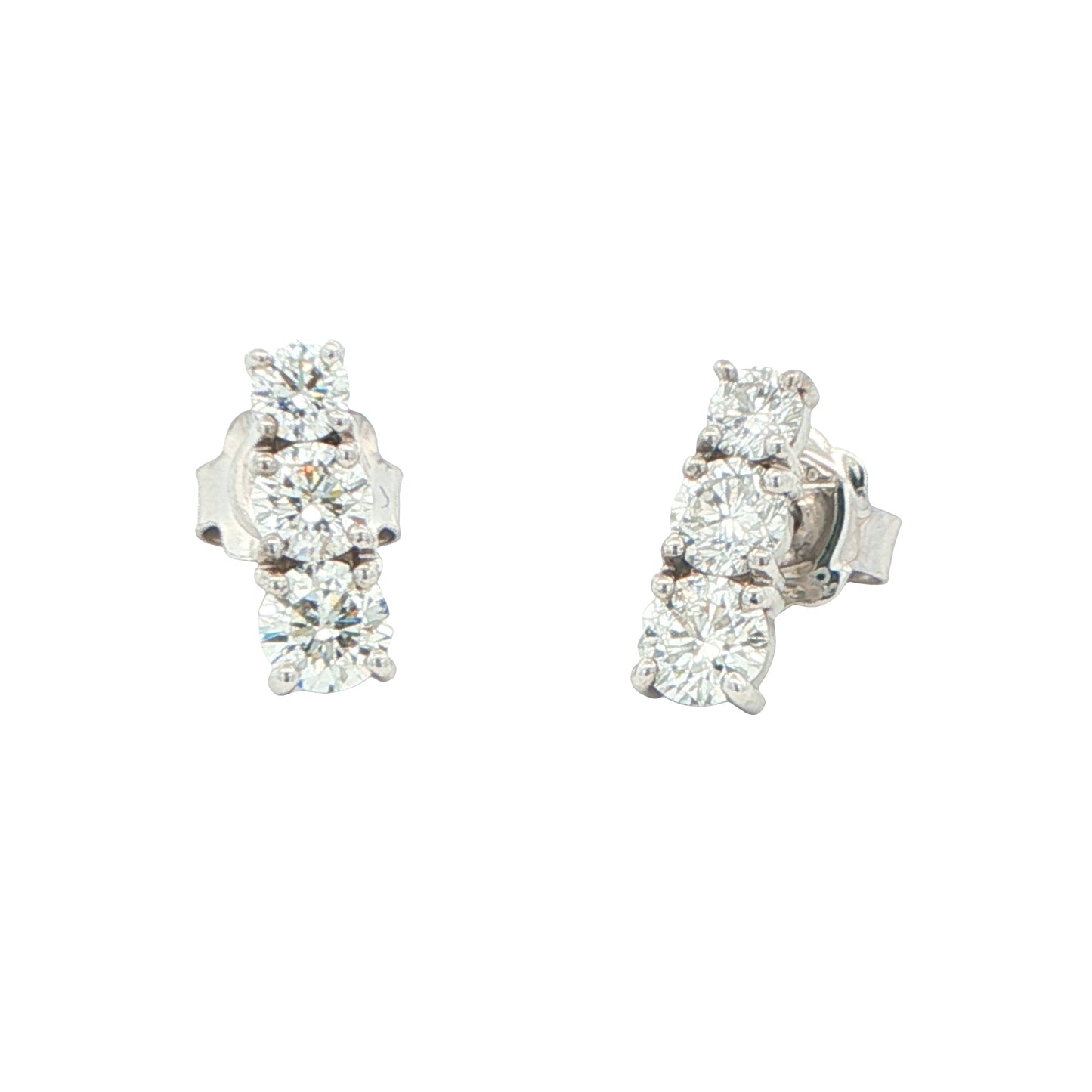 Round Brilliant Cut 3 Diamond Drop Earrings - 1.51cts Gardiner Brothers