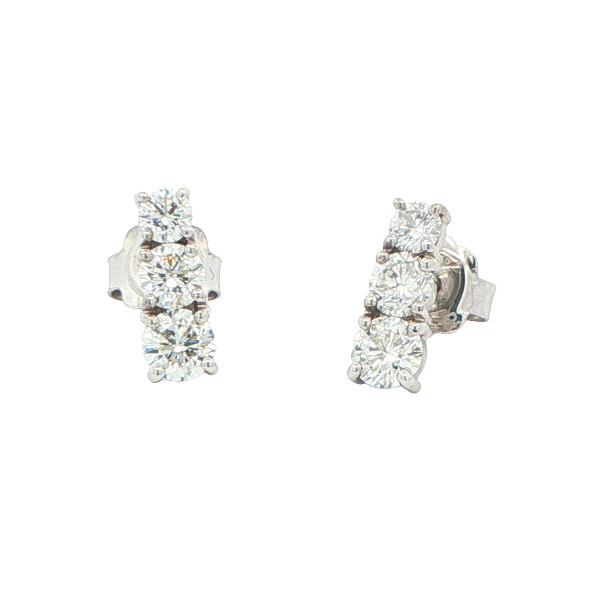 Round Brilliant Cut 3 Diamond Drop Earrings - 1.51cts Gardiner Brothers