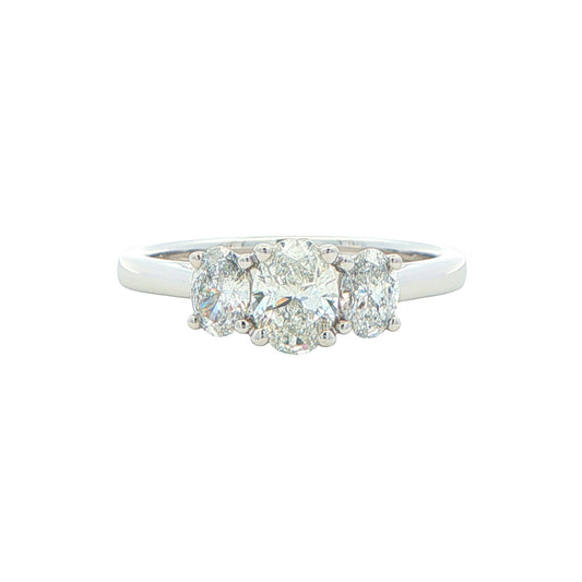 Platinum Oval Shaped Diamond 3 Stone Ring - 0.92cts Gardiner Brothers