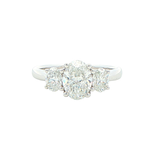 Platinum Oval Shaped Diamond 3 Stone Ring - 1.80cts Gardiner Brothers