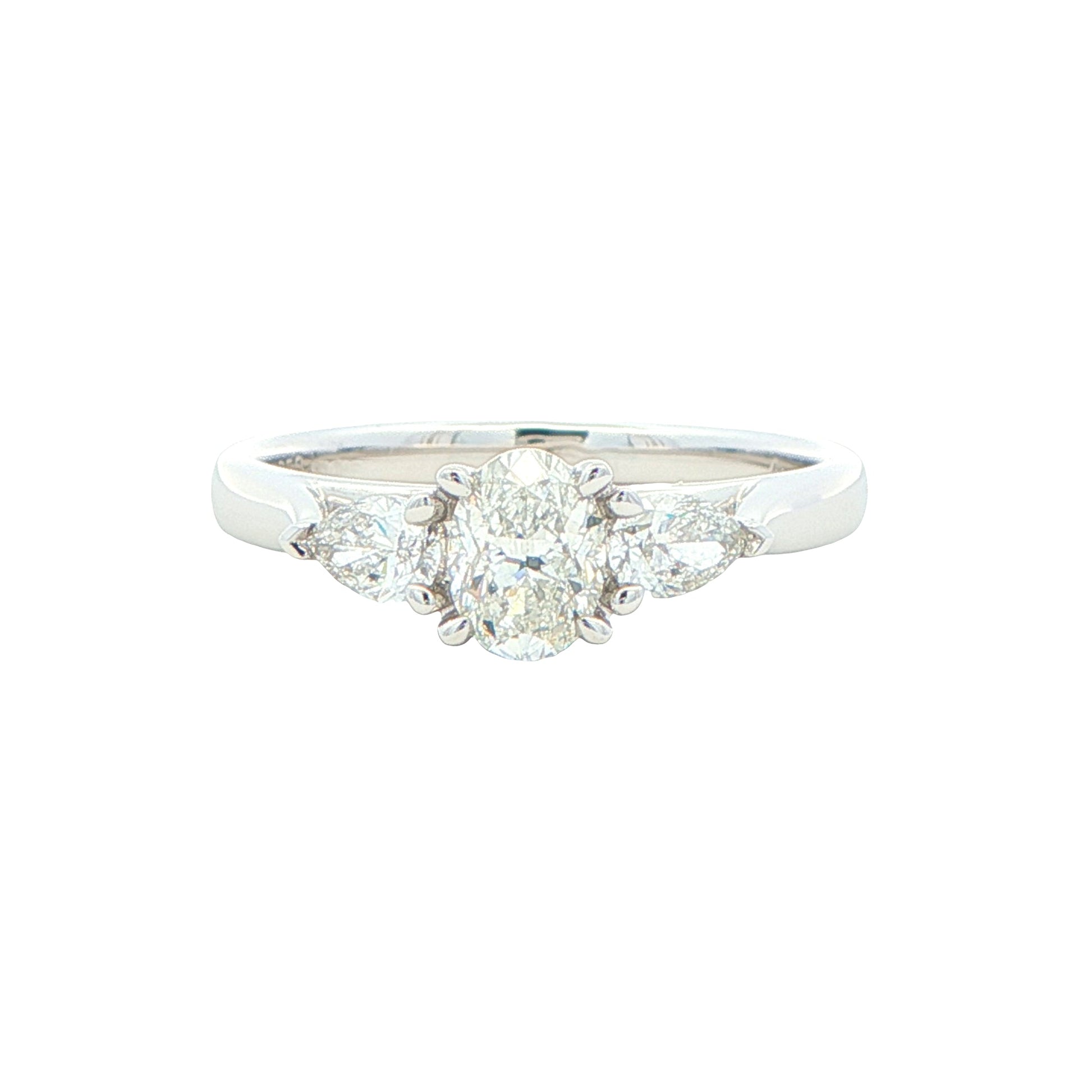 Platinum Oval and pear shaped diamond 3 stone ring - 0.80cts Gardiner Brothers