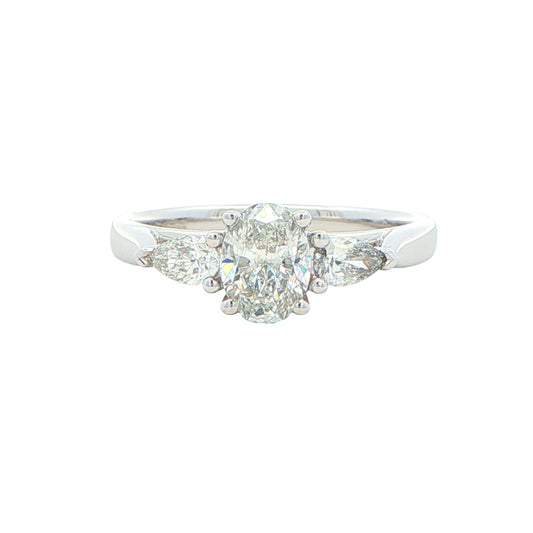 Platinum Oval and pear shaped diamond 3 stone ring - 1.00cts Gardiner Brothers