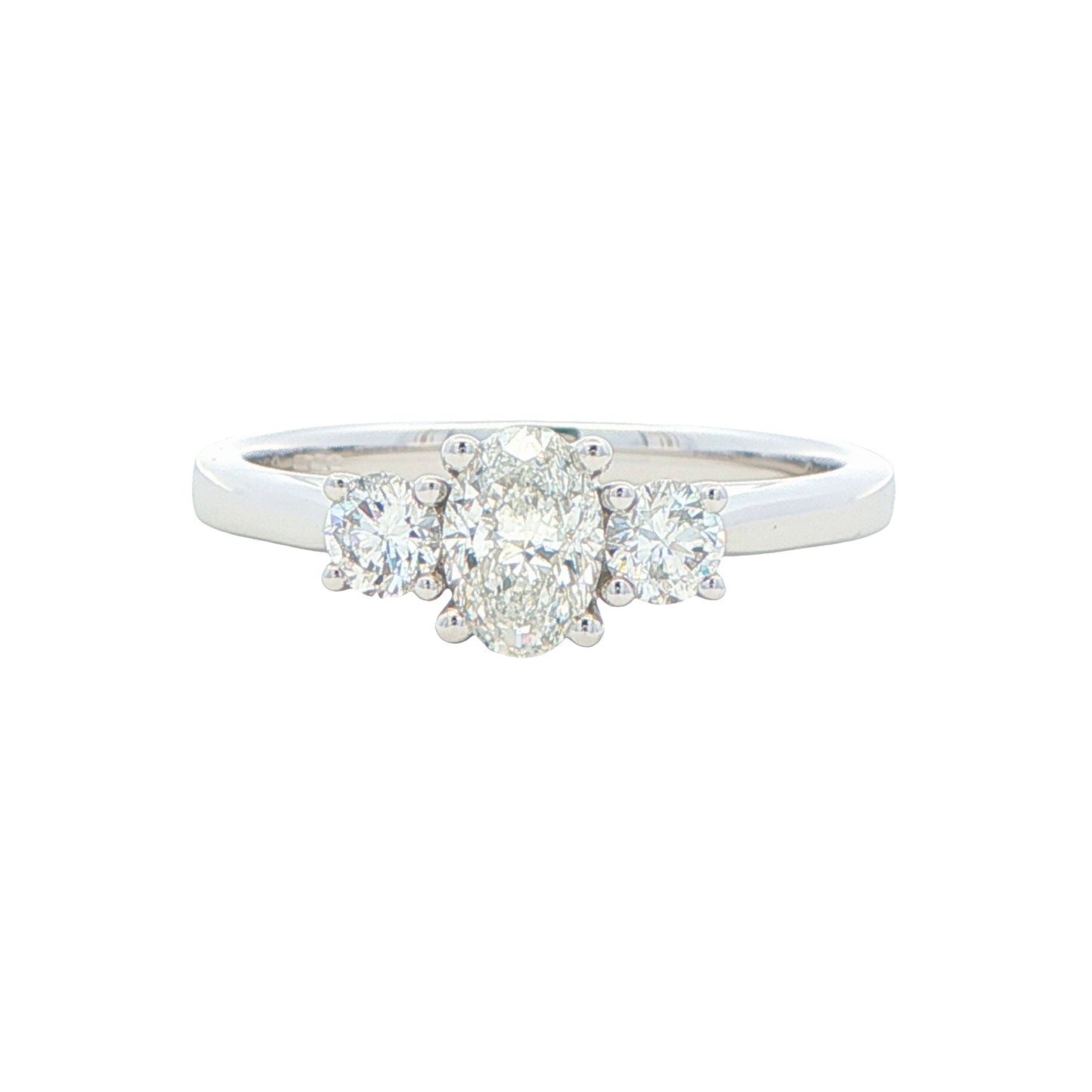 Platinum Oval and round brilliant cut diamond 3 stone ring - 0.80cts Gardiner Brothers