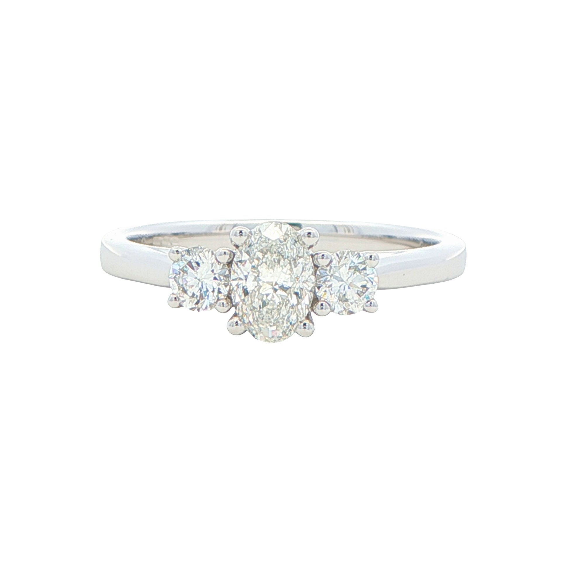 Platinum Oval and round brilliant cut diamond 3 stone ring - 0.80cts Gardiner Brothers