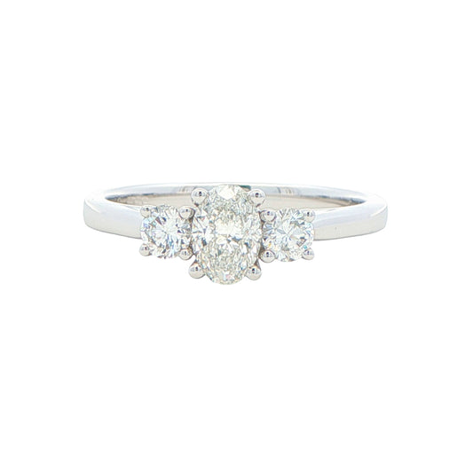 Platinum Oval and round brilliant cut diamond 3 stone ring - 0.80cts Gardiner Brothers
