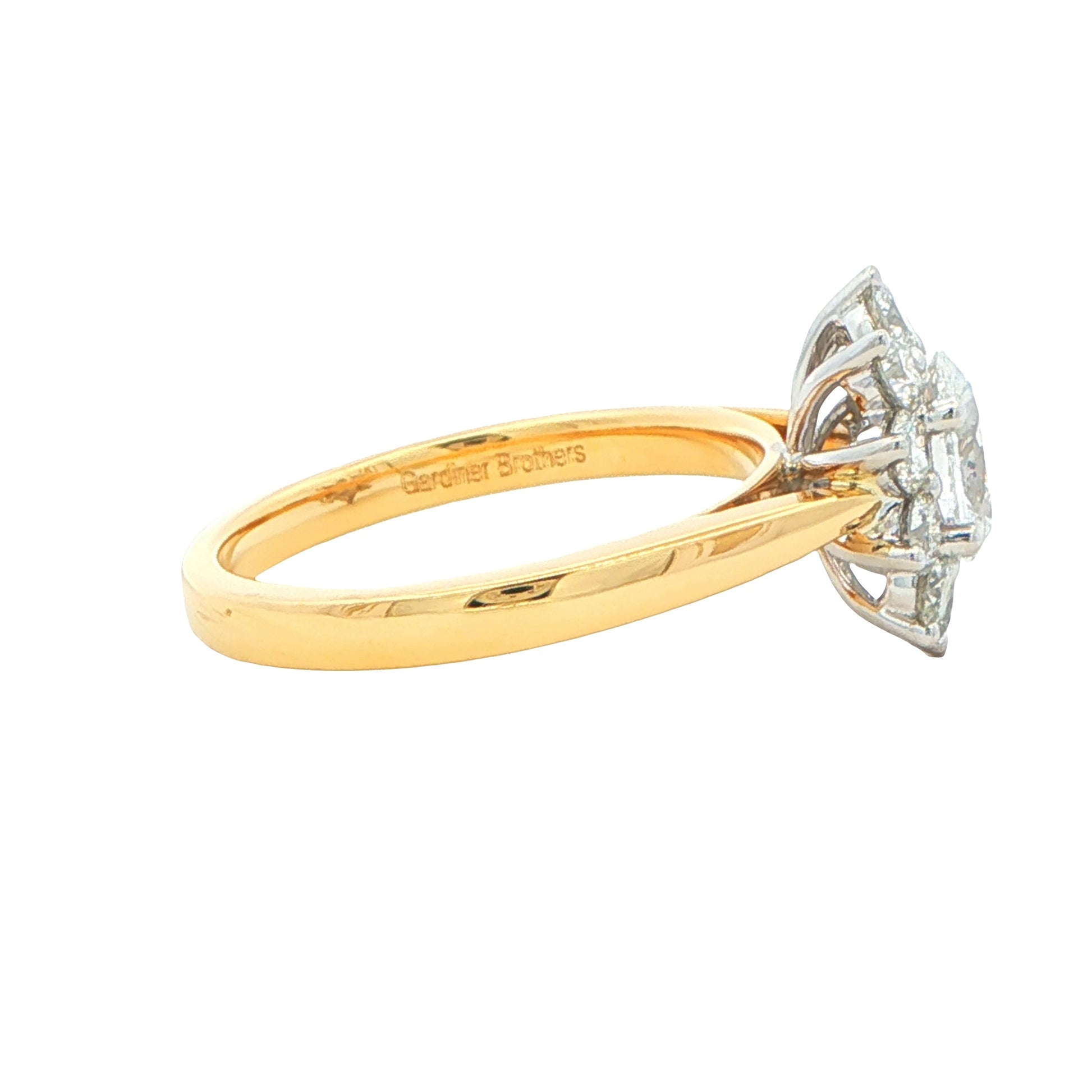 Yellow Gold Oval shaped diamond and 10 round brilliant cut diamond cluster style ring - 1.40ct Gardiner Brothers