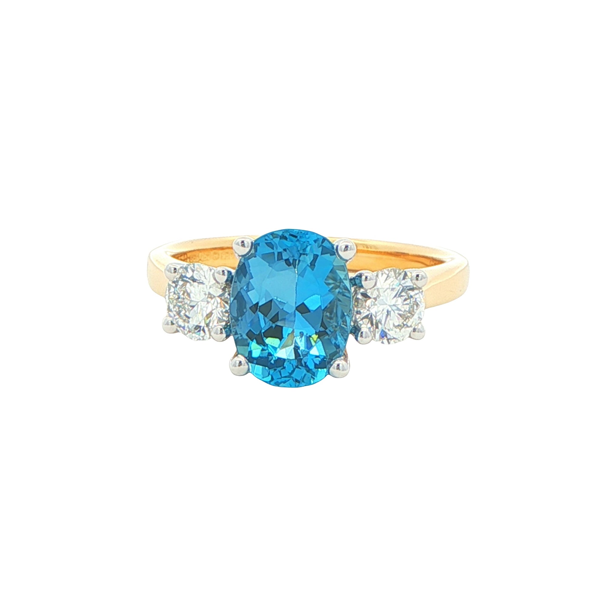 Aquamarine and Round Brilliant Cut Diamond 3 Stone Ring Gardiner Brothers