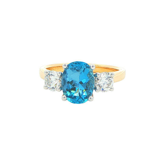 Aquamarine and Round Brilliant Cut Diamond 3 Stone Ring Gardiner Brothers