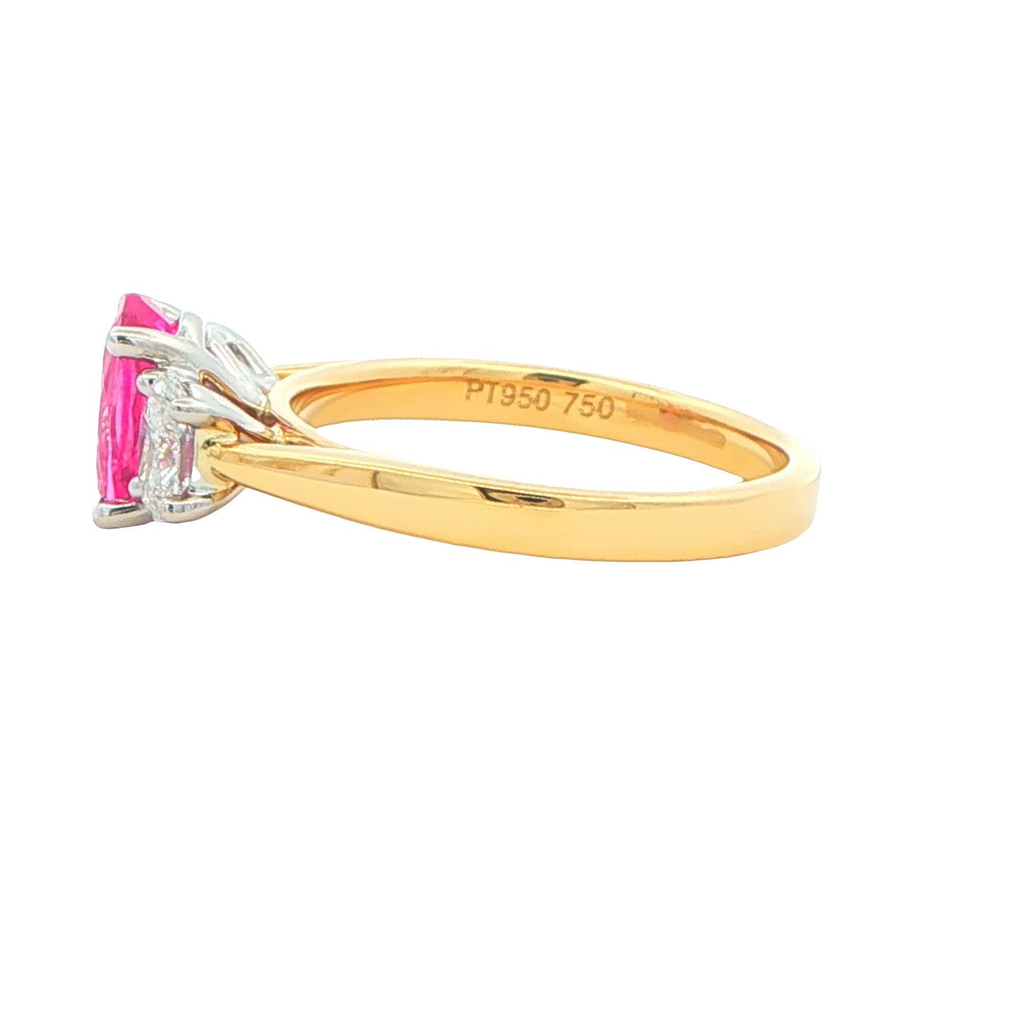 Pink Sapphire and Oval Shaped Diamond 3 Stone Ring Gardiner Brothers