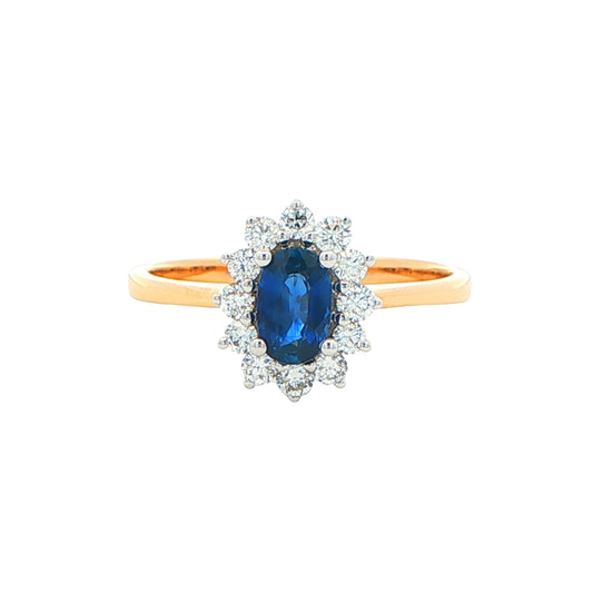 Sapphire and Round Brilliant Diamond Cluster Style Ring Gardiner Brothers