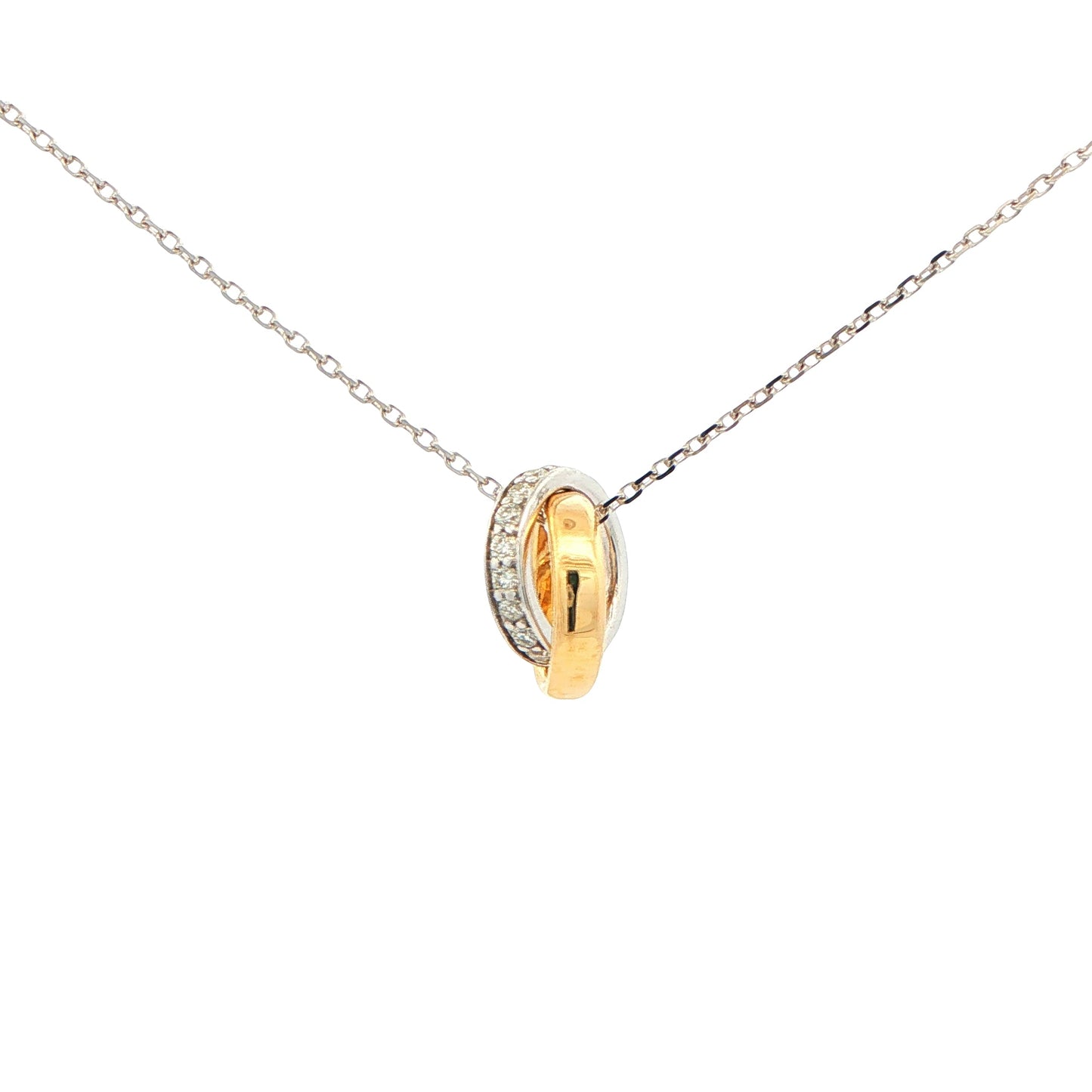 Yellow and white gold Diamond Set Interlocking Rings Pendant Gardiner Brothers