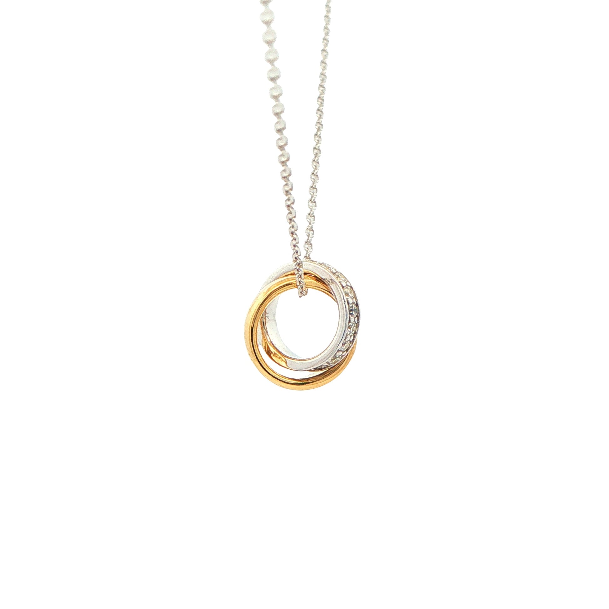 Yellow and white gold Diamond Set Interlocking Rings Pendant Gardiner Brothers
