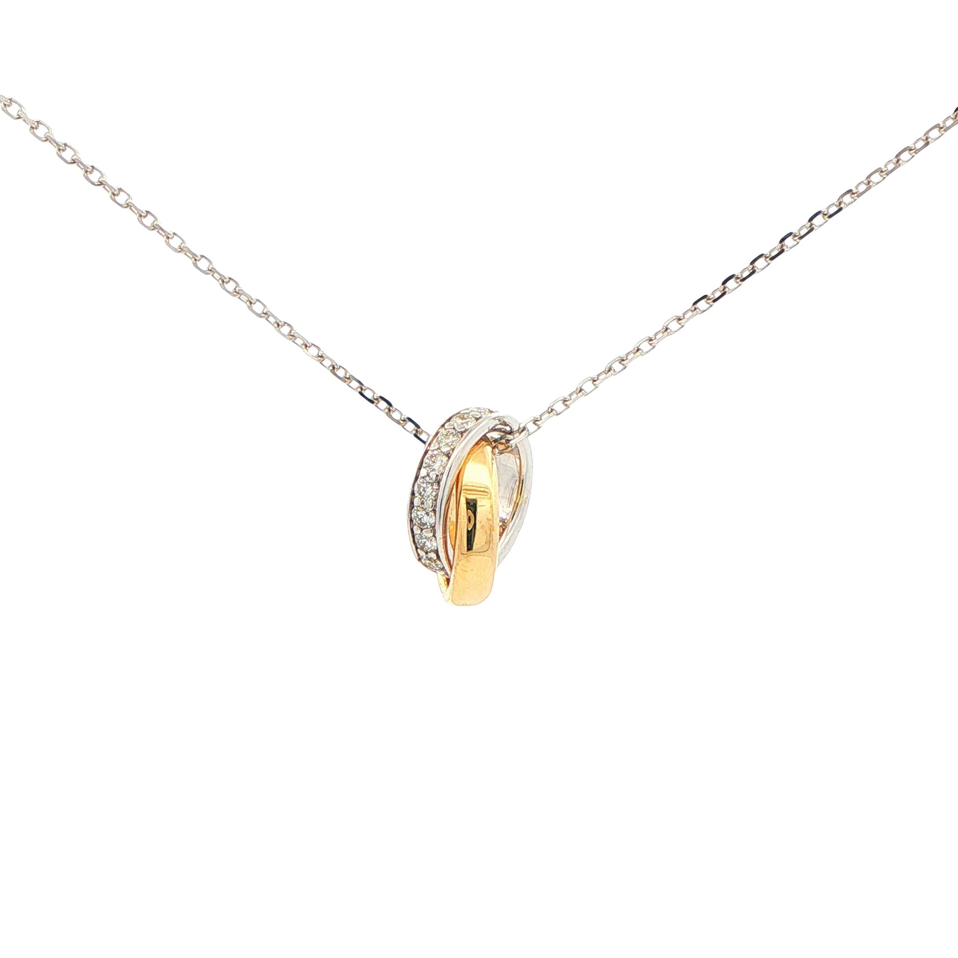 Yellow and white gold Diamond Set Interlocking Rings Pendant Gardiner Brothers