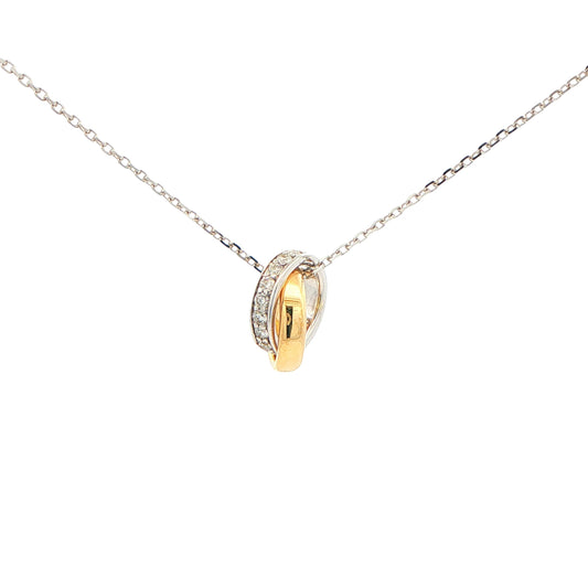 Yellow and white gold Diamond Set Interlocking Rings Pendant Gardiner Brothers