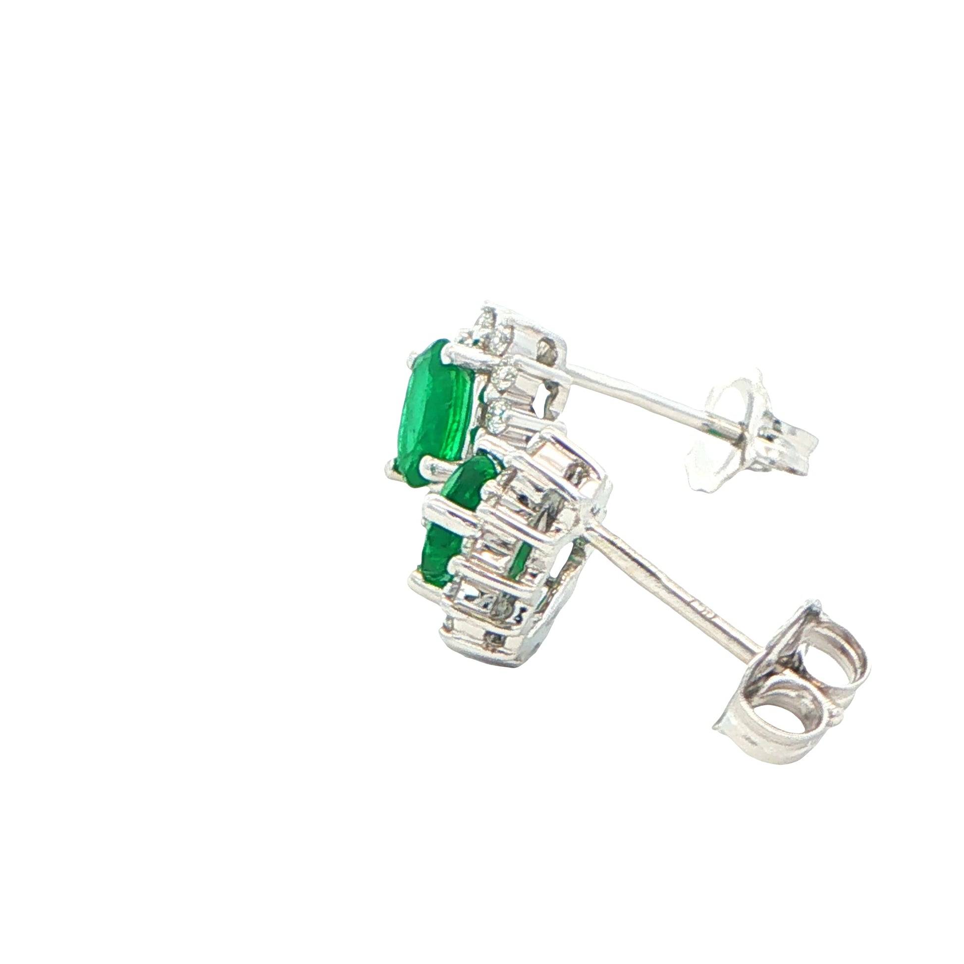 Emerald and Round Brilliant Cut Diamond Cluster Style Earrings Gardiner Brothers