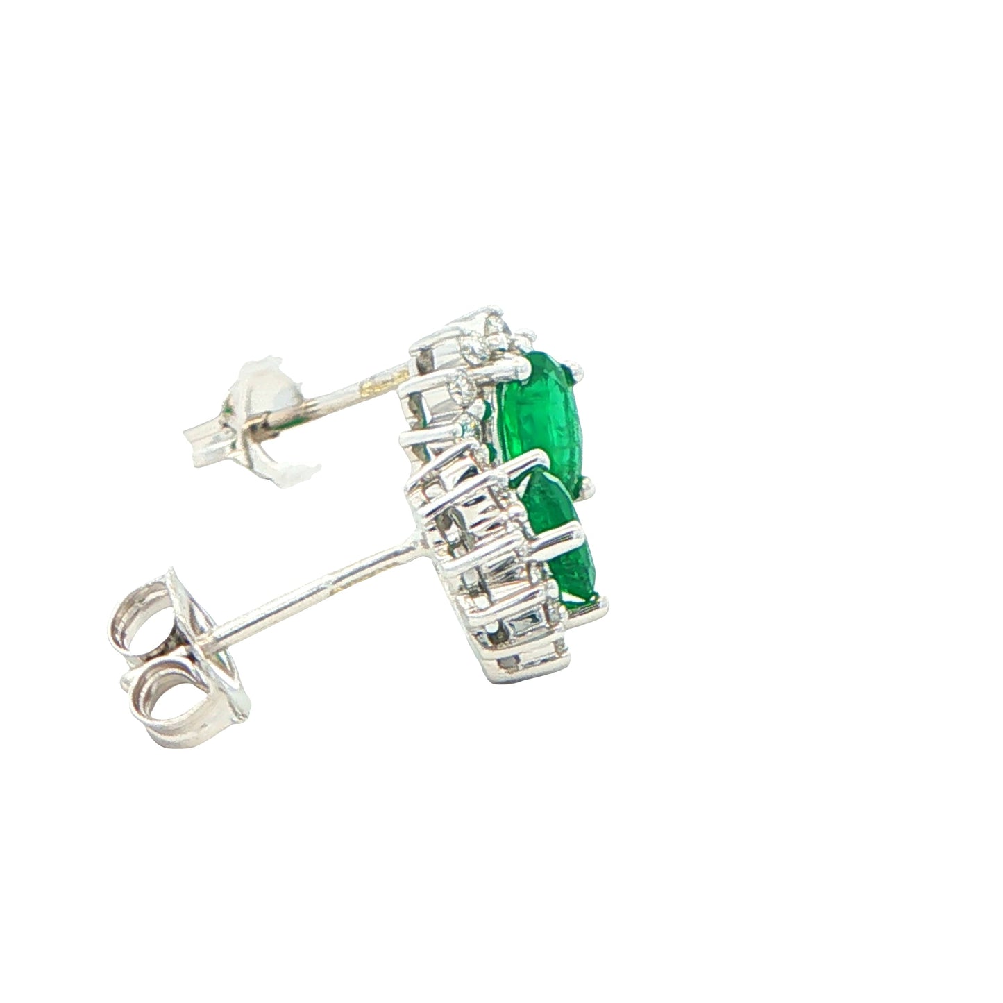 Emerald and Round Brilliant Cut Diamond Cluster Style Earrings Gardiner Brothers