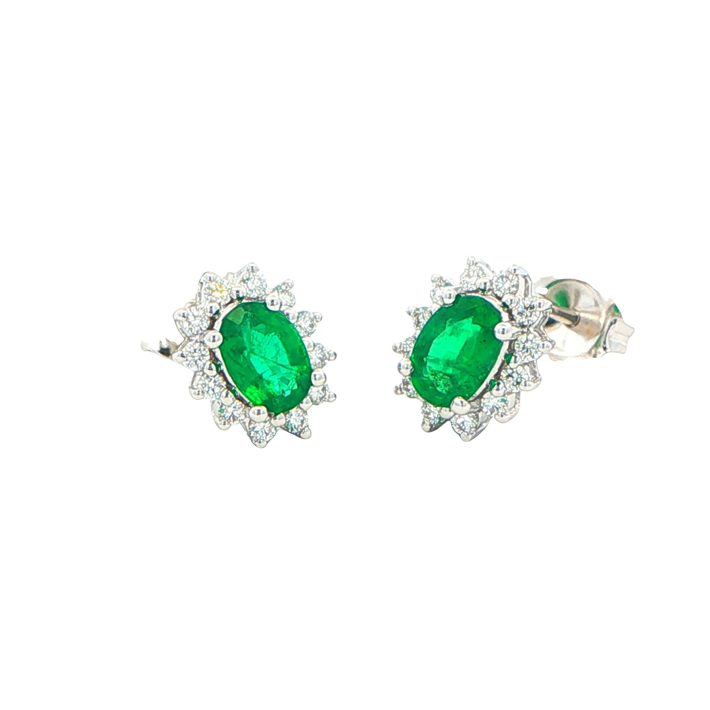 Emerald and Round Brilliant Cut Diamond Cluster Style Earrings Gardiner Brothers