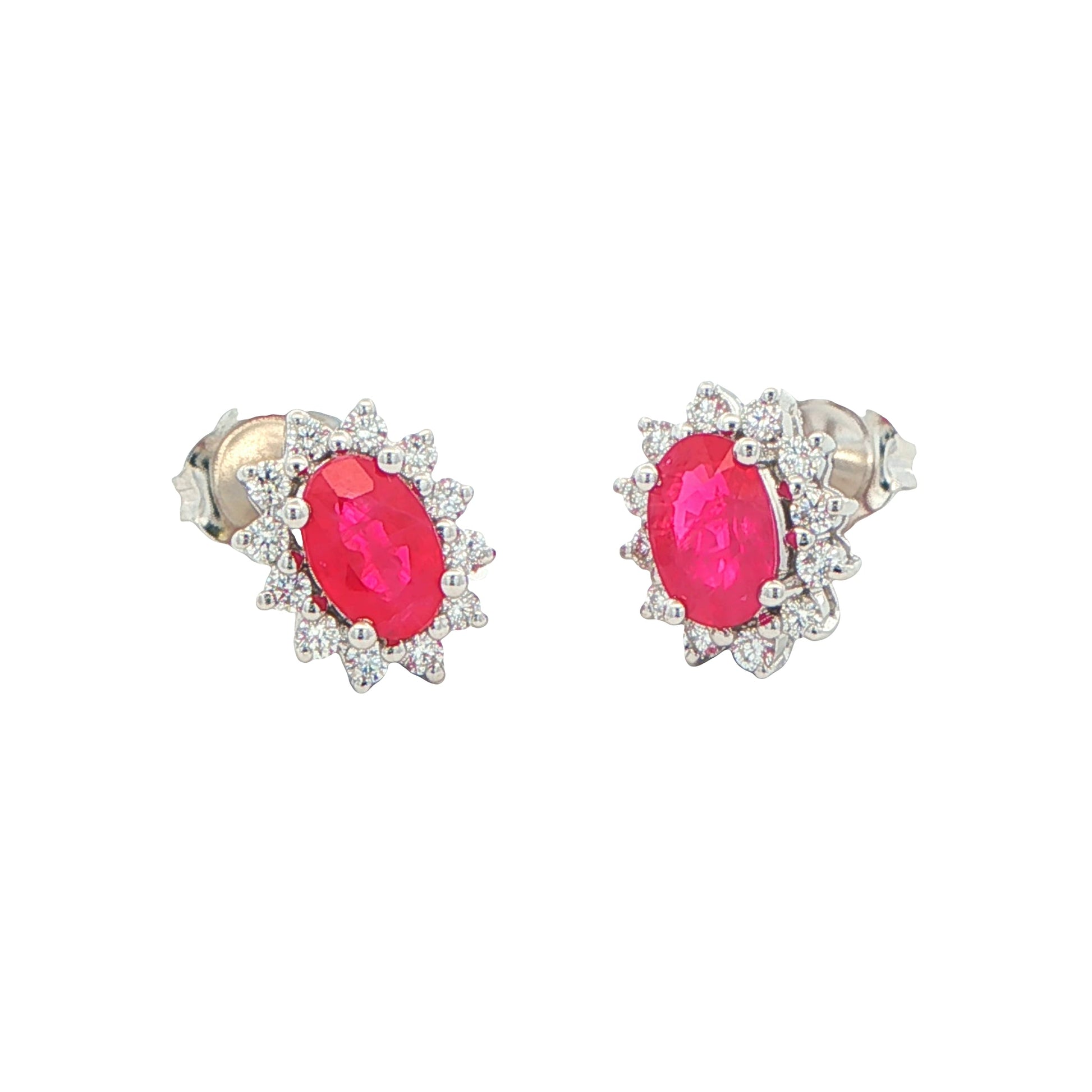 Ruby and Round Brilliant Cut Diamond Cluster Style Earrings Gardiner Brothers
