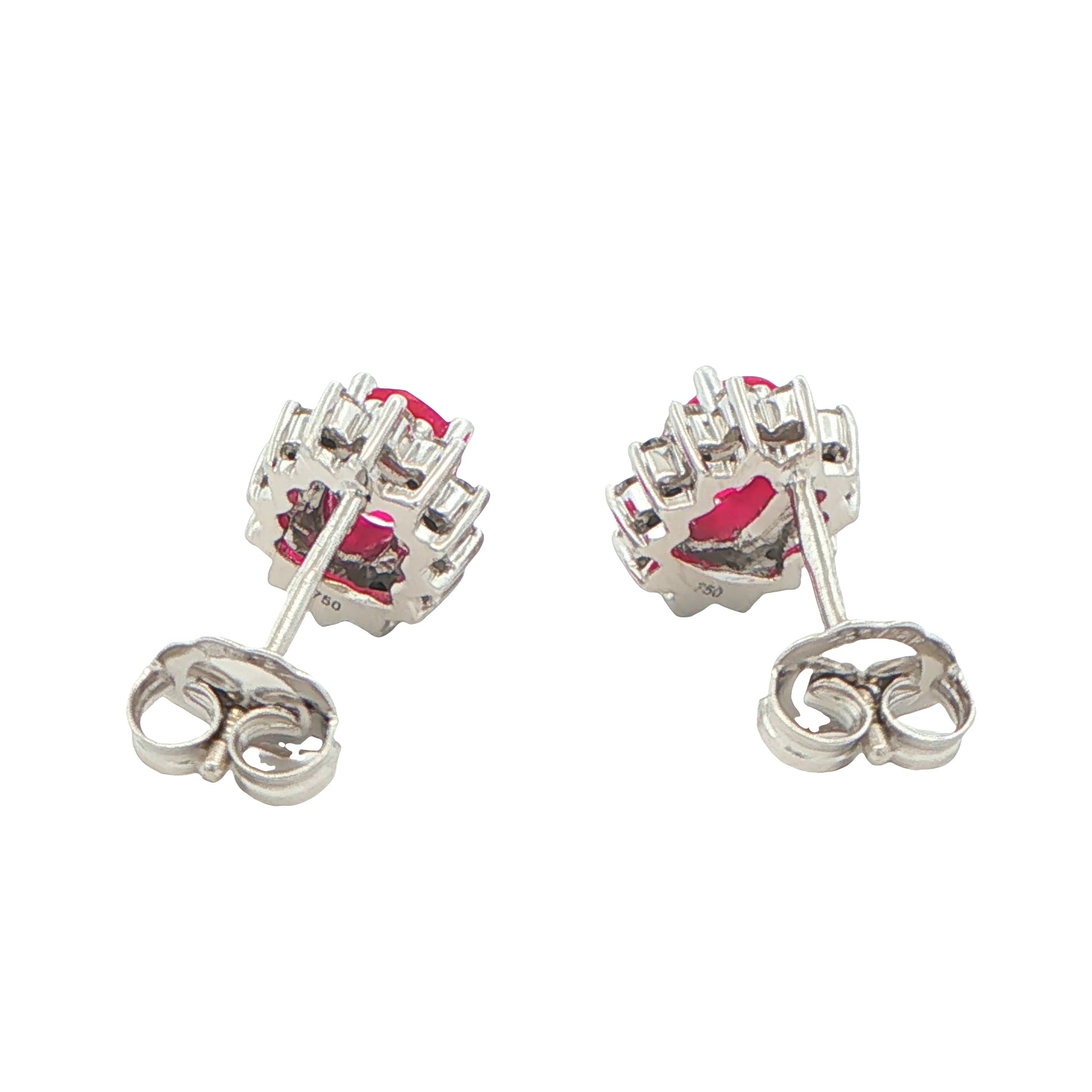 Ruby and Round Brilliant Cut Diamond Cluster Style Earrings Gardiner Brothers